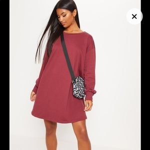 PrettyLittleThing Burgundy Oversized Sweater Dress
